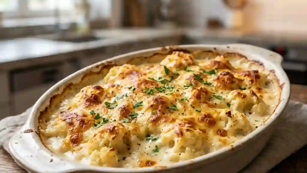 Gratin de chou-fleur fondant et doré - Photo de présentation