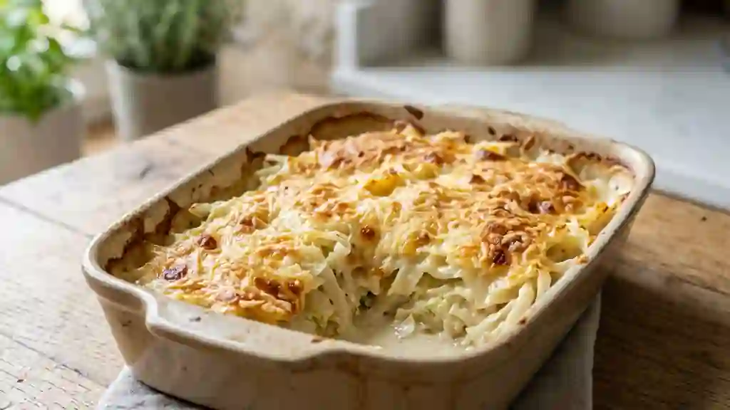 Chou blanc gratiné, fondant et crémeux - Photo de présentation