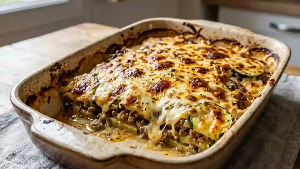 Gratin fondant courgettes, bœuf et mozzarella - Photo de présentation