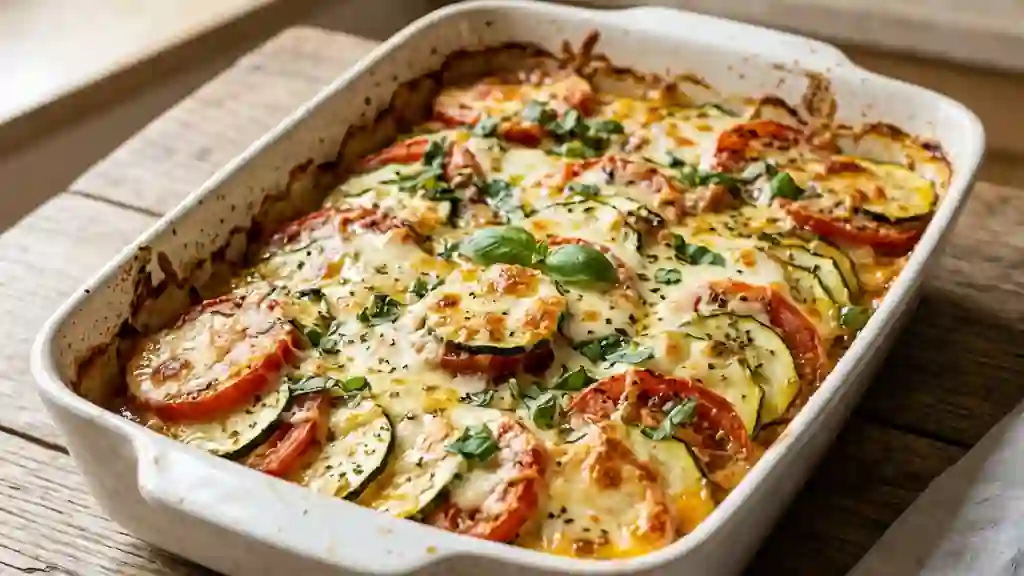 Courgettes fondantes, tomates et mozzarella - Photo de présentation