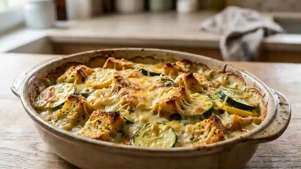 Gratin de courgettes crémeux au pain d'ail - Photo de présentation