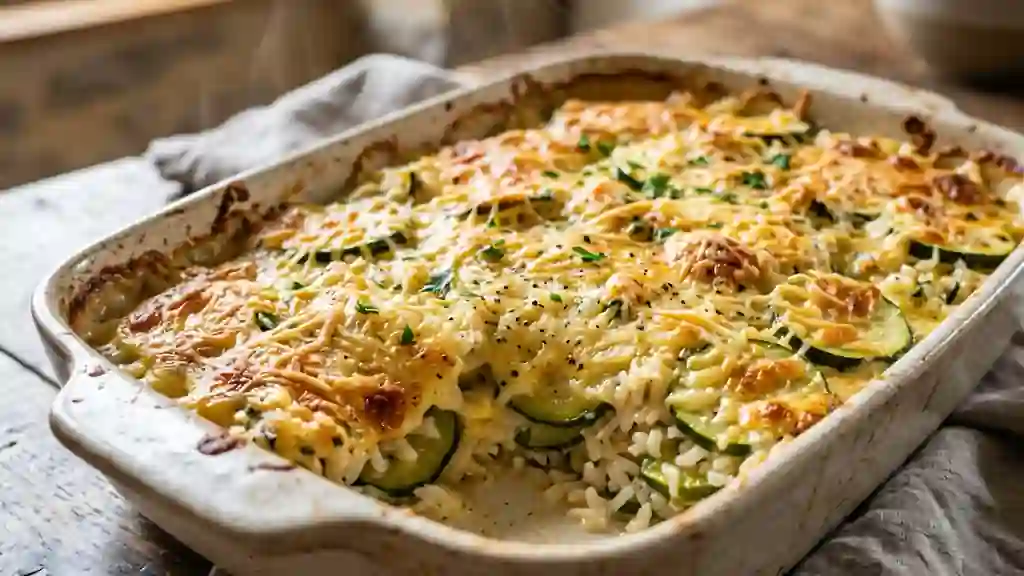 Gratin fondant de courgettes et riz crémeux - Photo de présentation