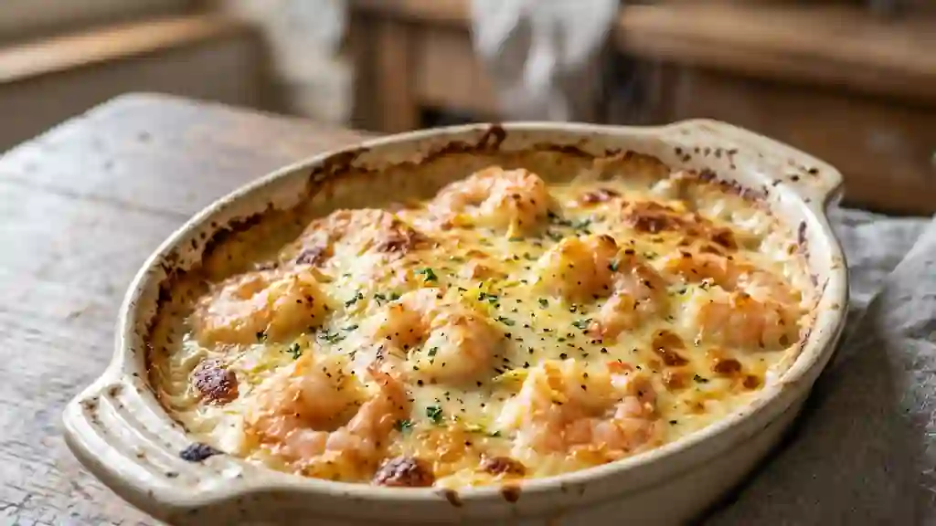 Crevettes gratinées, crème onctueuse au citron - Photo de présentation