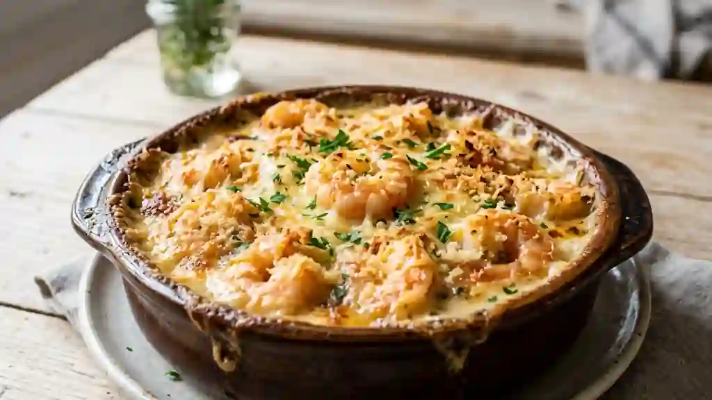 Gratin de crevettes crémeux à l'ail et persillade - Photo de présentation