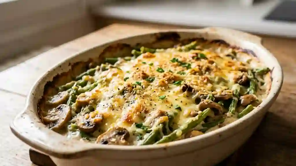 Gratin de haricots verts crème et champignons - Photo de présentation