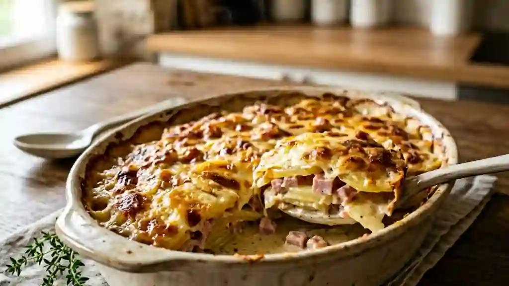 Gratin de jambon fondant et crème aillée - Photo de présentation