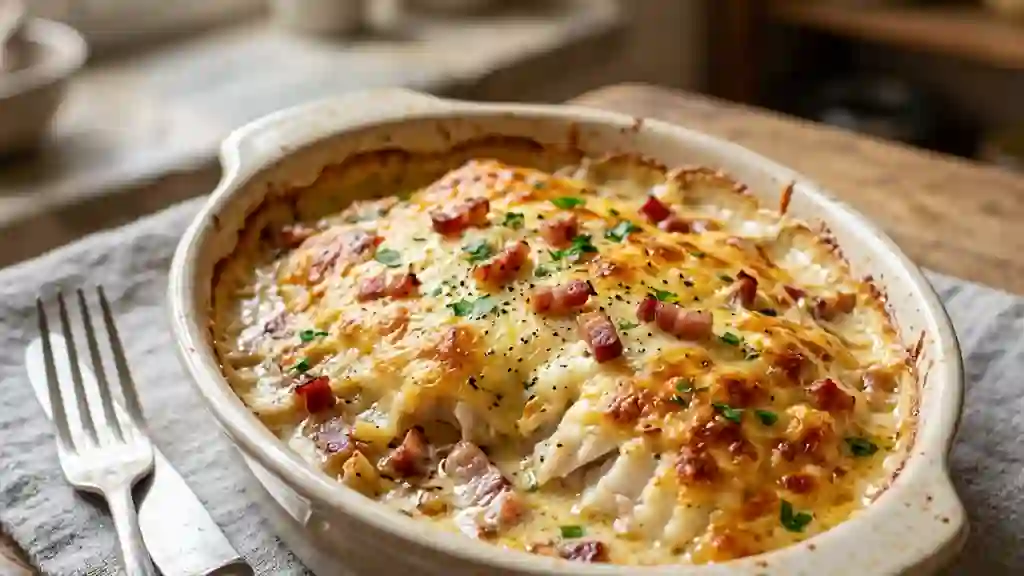 Gratin de lieu fondant au bacon fumé - Photo de présentation