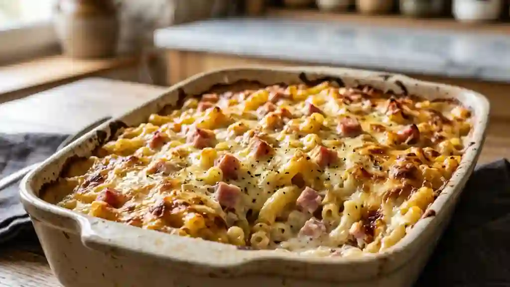 Macaronis fondants au chèvre et jambon fumé - Photo de présentation