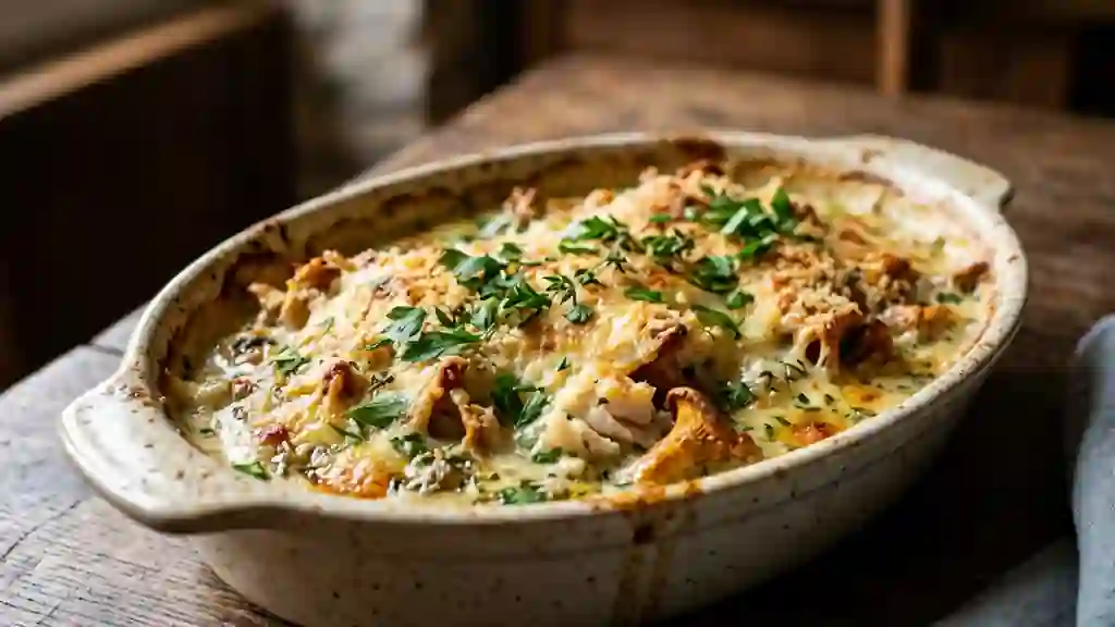 Gratin de morue onctueux aux girolles - Photo de présentation