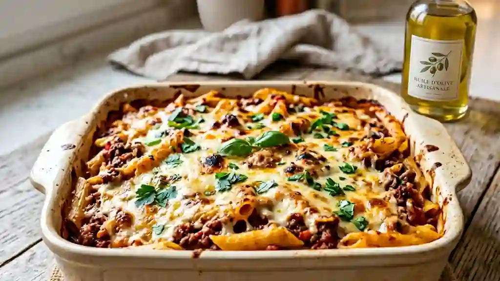 Penne gratinées au bœuf et cumin fondant - Photo de présentation