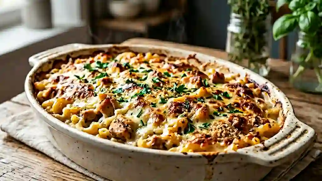 Pâtes au poulet gratinées et fondantes - Photo de présentation