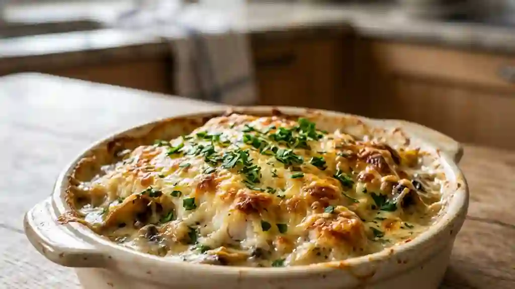 Gratin de plie onctueux aux champignons de Paris - Photo de présentation