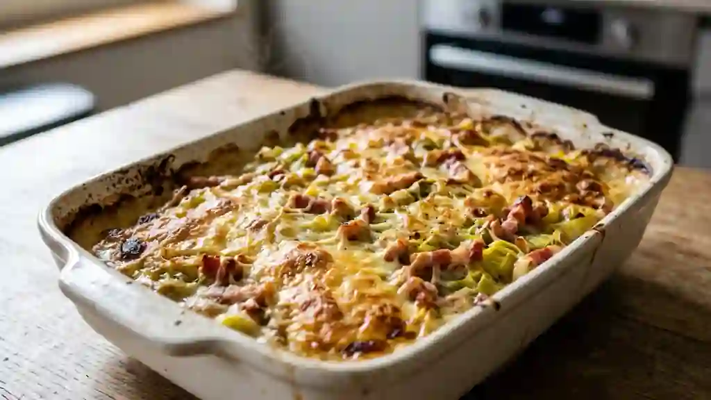 Poireaux fondants gratinés aux lardons - Photo de présentation