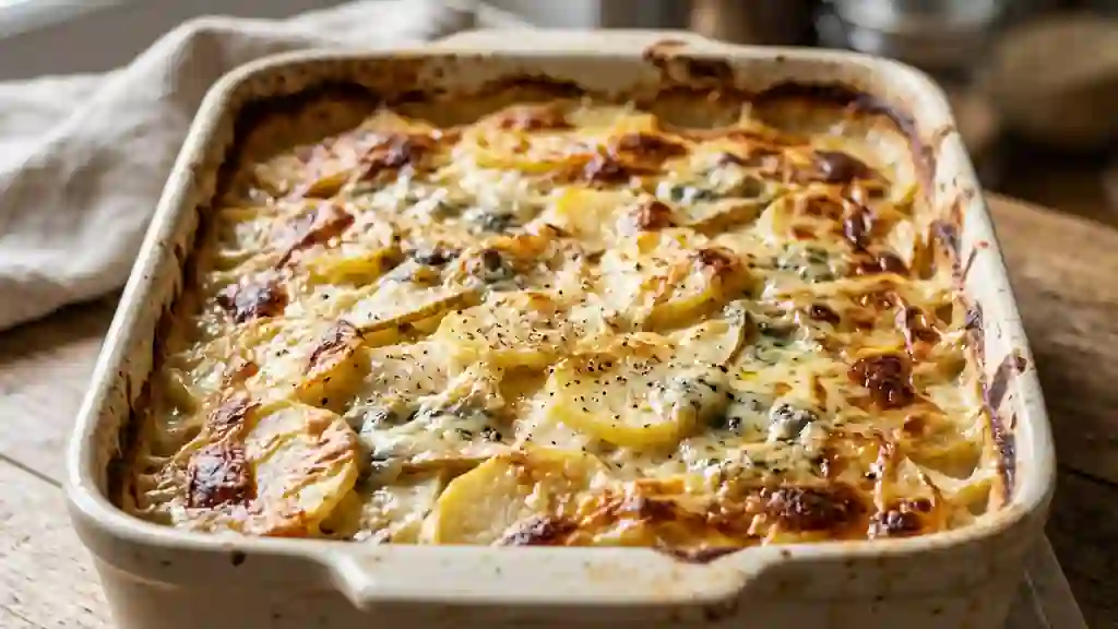 Gratin fondant pomme de terre, poire et roquefort - Photo de présentation