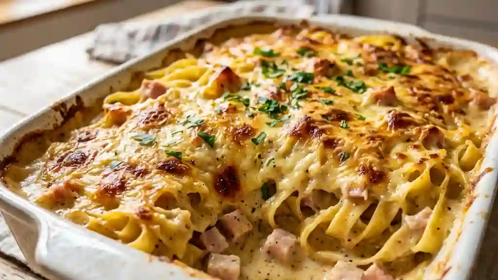 Tagliatelles au jambon : fondant et gratiné - Photo de présentation