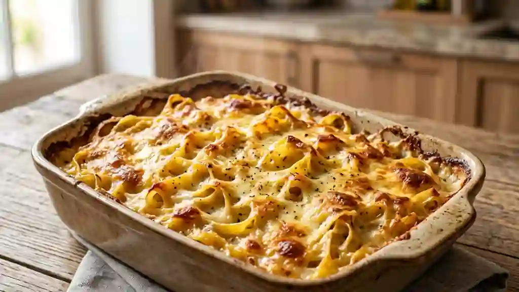 Tagliatelles gratinées à la crème et muscade - Photo de présentation