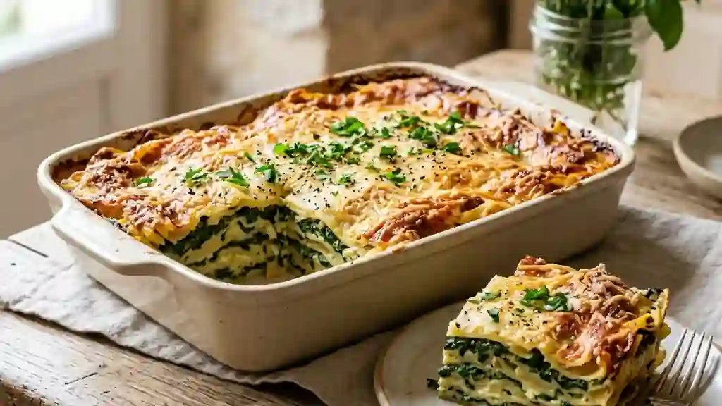 Mille-feuille de pâtes aux épinards fondants - Photo de présentation