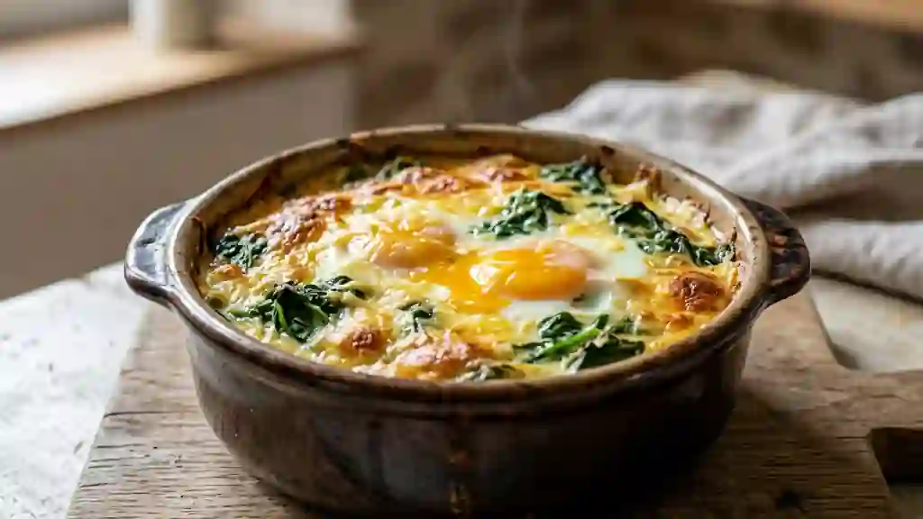Gratin d'œufs fondants aux épinards - Photo de présentation