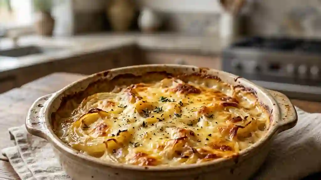 Gratin d'oignons fondant et crème muscadée - Photo de présentation