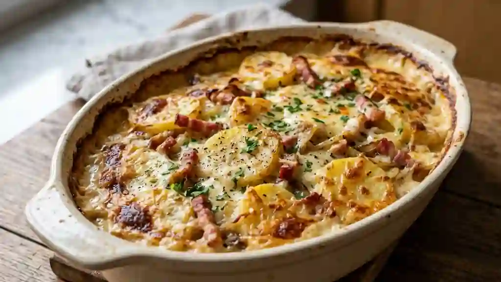 Gratin fondant pommes de terre et lardons - Photo de présentation