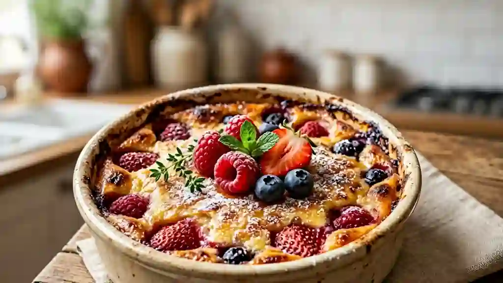 Gratin de fruits rouges tiède et crémeux - Photo de présentation