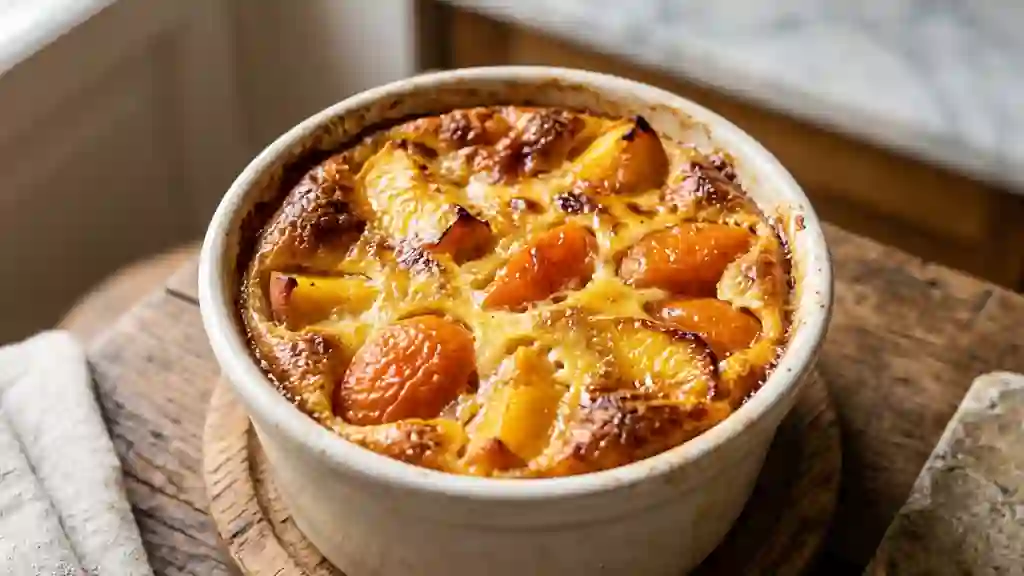 Gratin fondant aux pêches et abricots rôtis - Photo de présentation