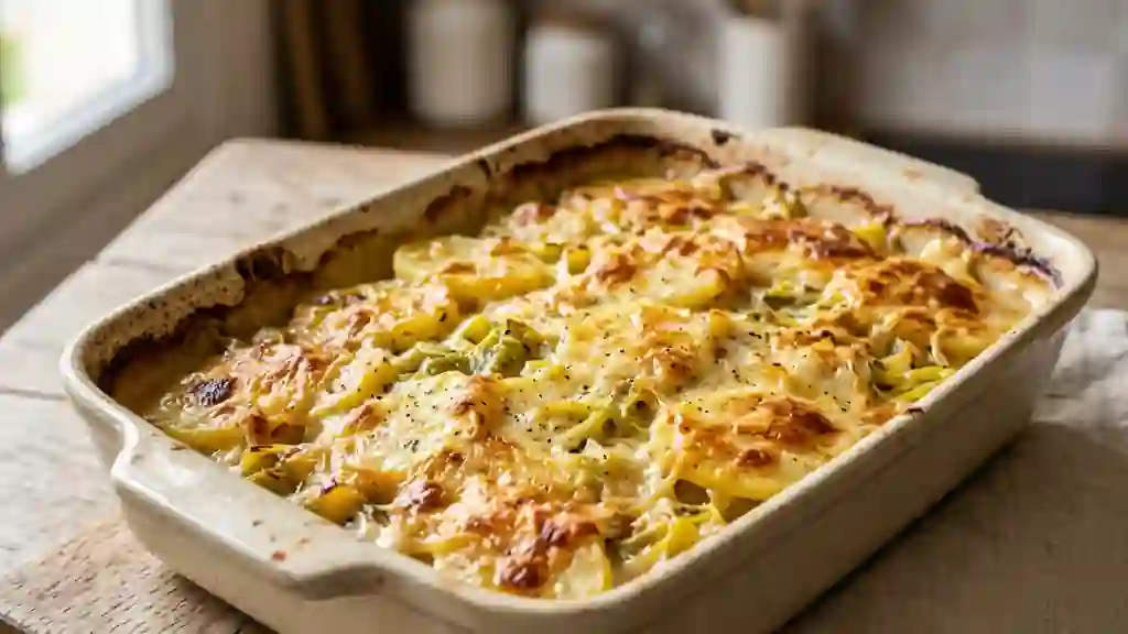 Gratin fondant poireaux et pommes de terre - Photo de présentation