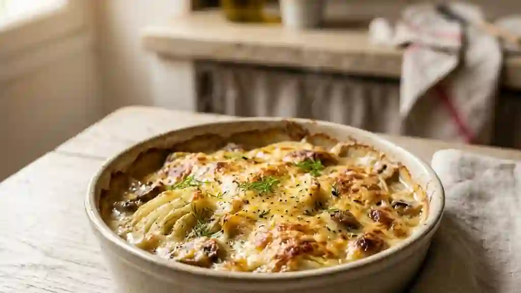 Gratin de fenouil fondant aux champignons - Photo de présentation