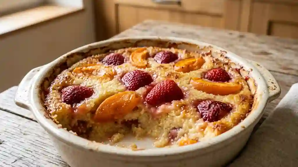 Gratin de semoule fondant aux fruits d'été - Photo de présentation