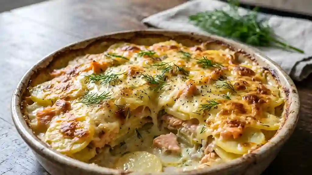 Gratin fondant saumon fumé et aneth - Photo de présentation