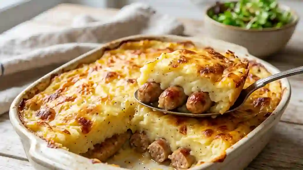 Gratin de chipolatas à la purée muscadée - Photo de présentation