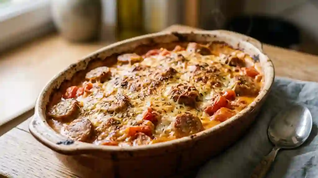Gratin fondant saucisses et tomates - Photo de présentation