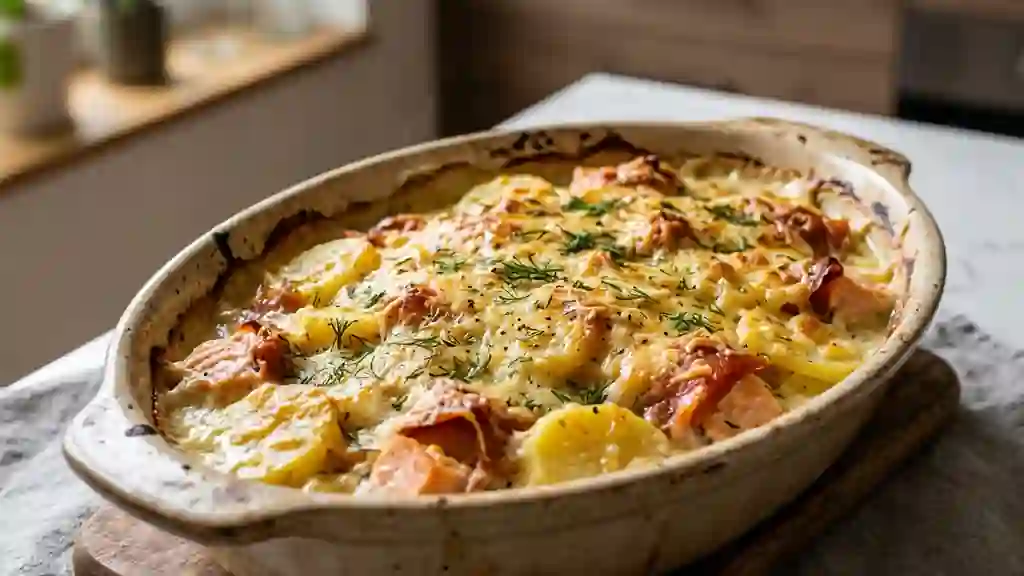 Gratin onctueux aux deux saumons et aneth - Photo de présentation