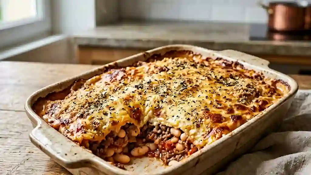 Gratin onctueux haricots blancs et bœuf haché - Photo de présentation