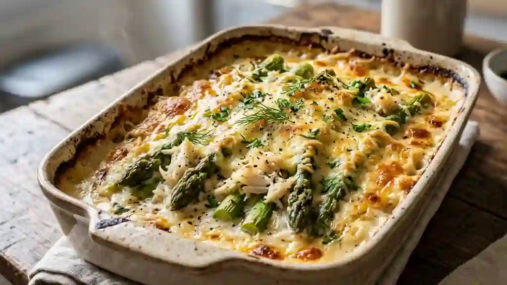 Gratin fondant d'asperges vertes et crabe - Photo de présentation