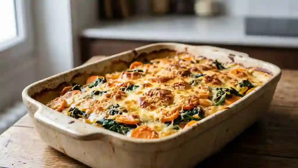 Gratin fondant de carottes et épinards frais - Photo de présentation