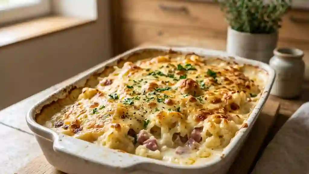 Chou-fleur gratiné au jambon et crème muscadée - Photo de présentation