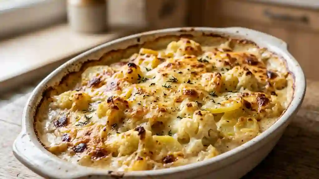 Gratin de chou-fleur et pommes de terre crémeux - Photo de présentation