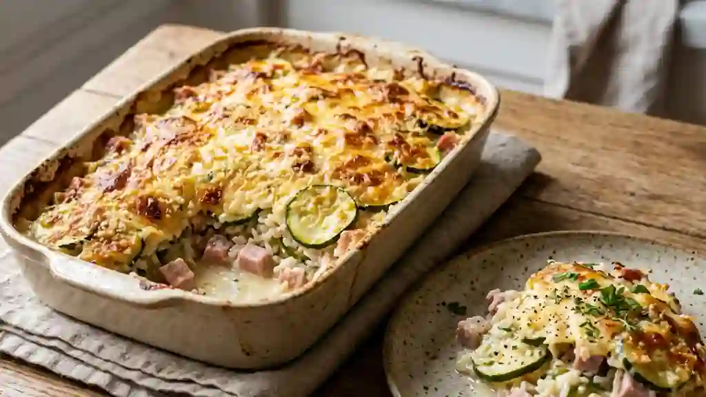 Gratin de courgettes fondant au riz et jambon - Photo de présentation