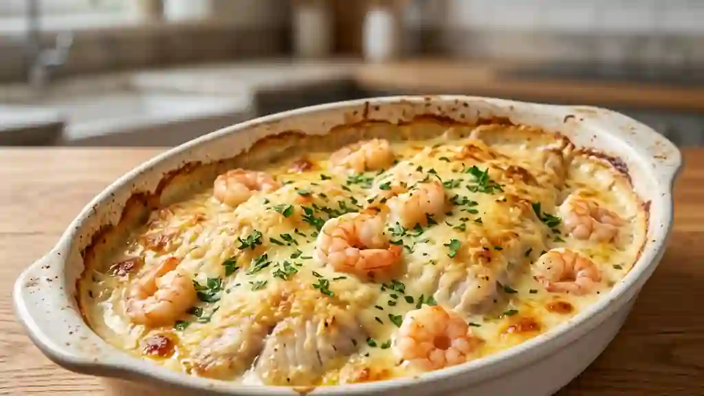 Gratin de soles aux crevettes et crème onctueuse - Photo de présentation
