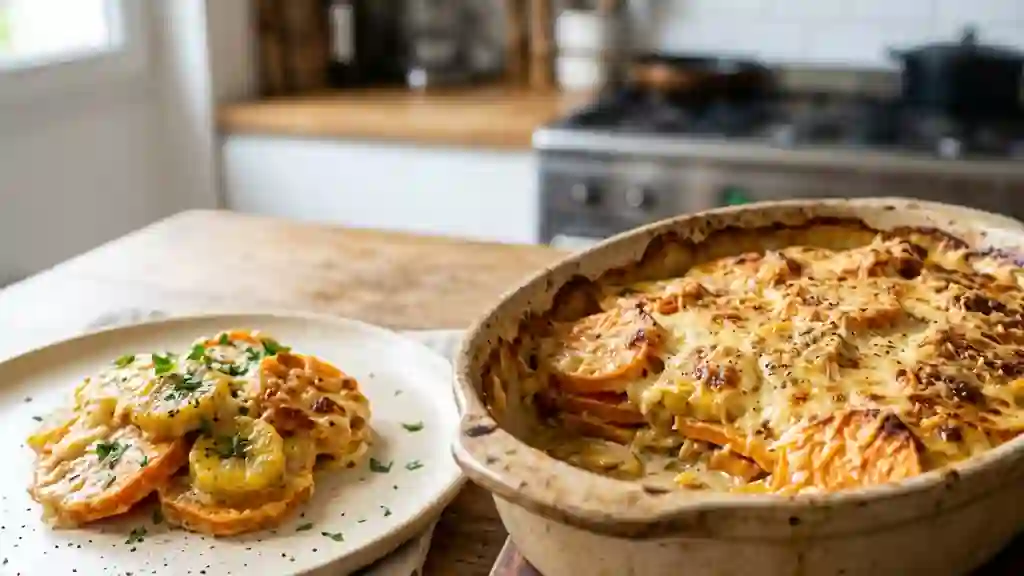 Gratin fondant patate douce et plantain - Photo de présentation