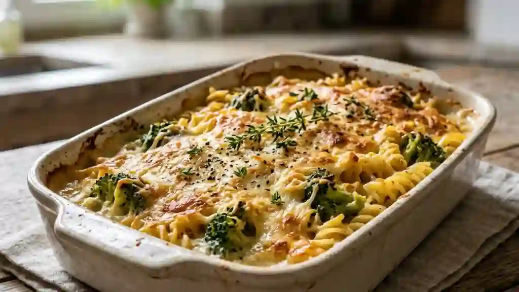 Pâtes au brocoli gratinées et crème d'ail - Photo de présentation