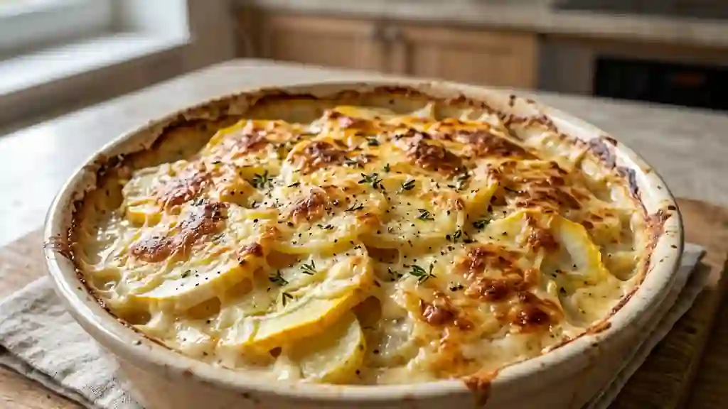 Gratin fondant de pâtisson et pommes de terre - Photo de présentation