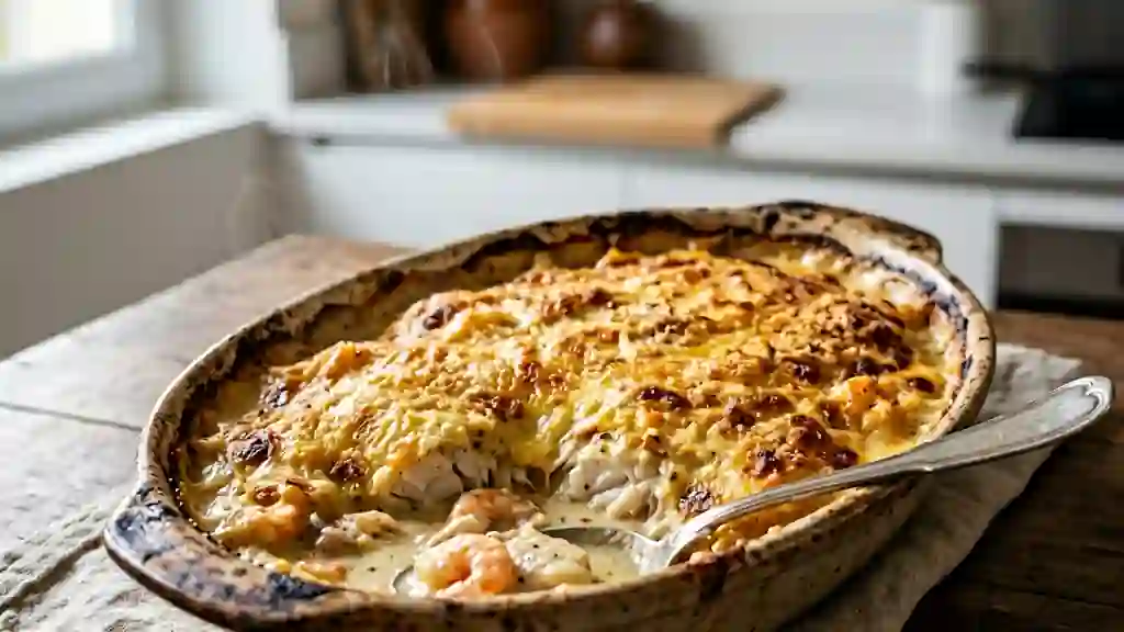 Gratin de poisson et crevettes onctueux - Photo de présentation