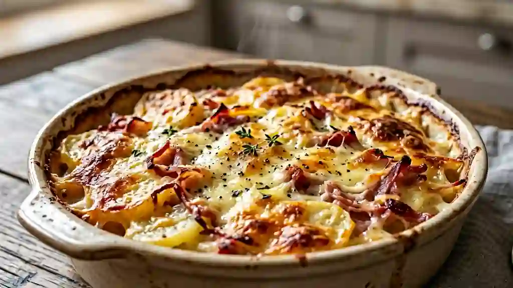 Gratin de pommes de terre fondant au jambon fumé - Photo de présentation