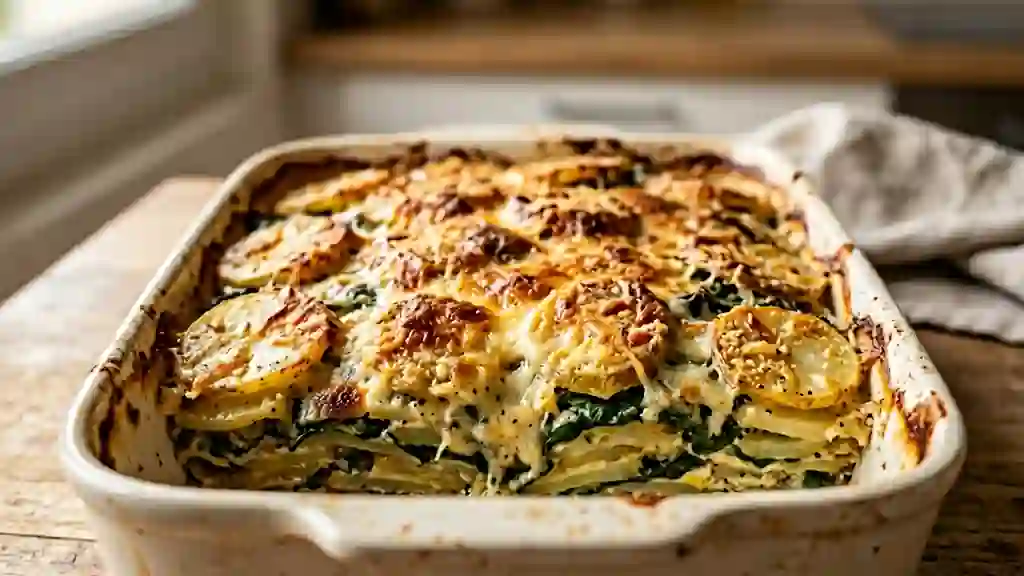 Gratin fondant pommes de terre et épinards - Photo de présentation