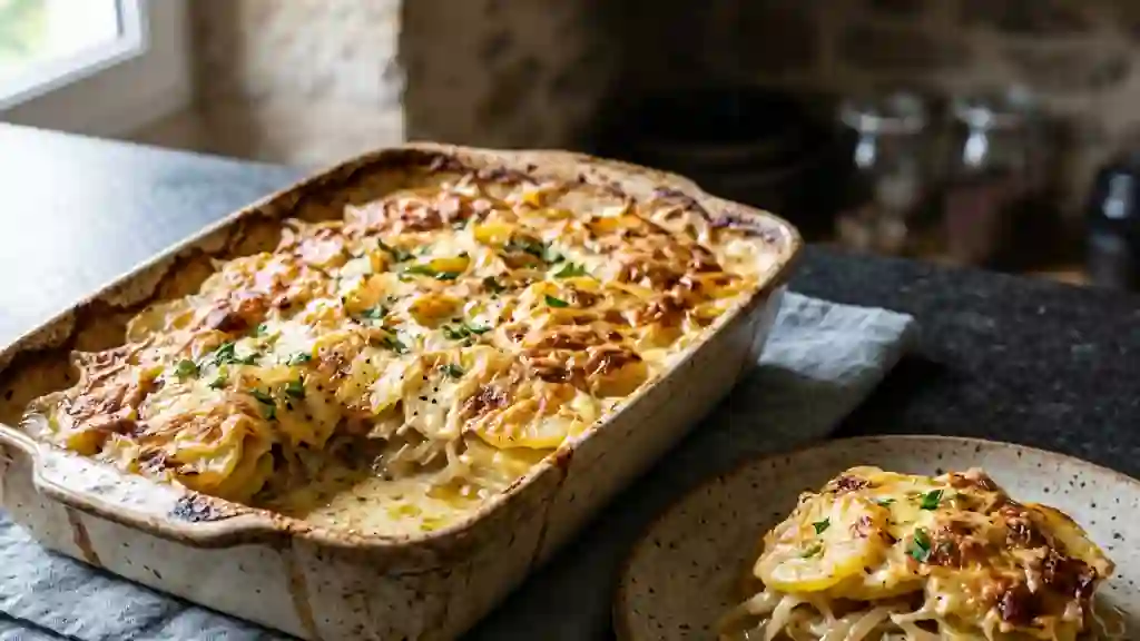 Gratin de pommes de terre fondant aux oignons - Photo de présentation