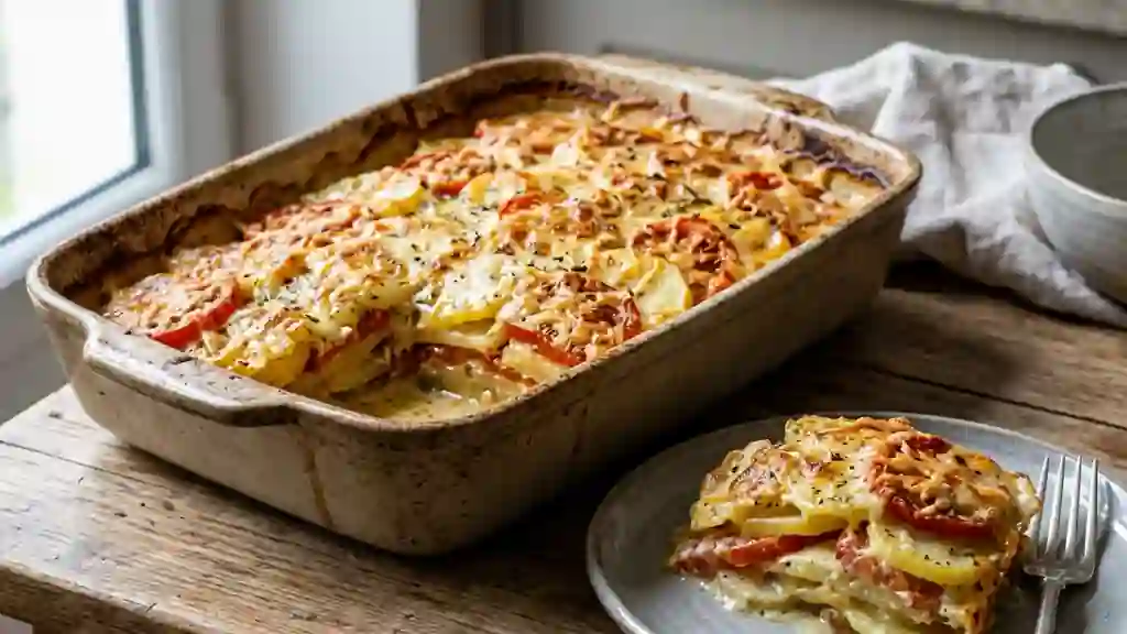 Gratin fondant pommes de terre et tomates - Photo de présentation