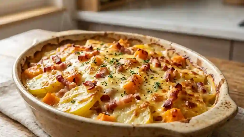 Gratin fondant potiron, patates et bacon fumé - Photo de présentation