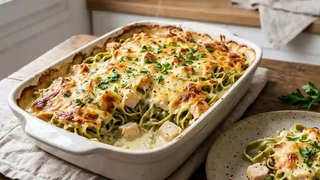 Gratin de tagliatelles au poulet crémeux - Photo de présentation